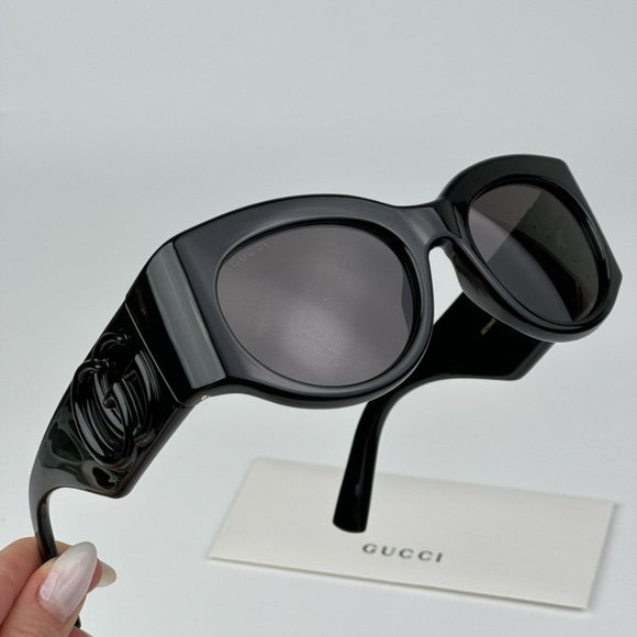 NEW Gucci GG1544S 001 Black Grey Unisex Oval Sunglasses GG 1544S Gucci Women AUTHENTIC Sunglasses Black Grey Oval GG1544S 001  main image 3